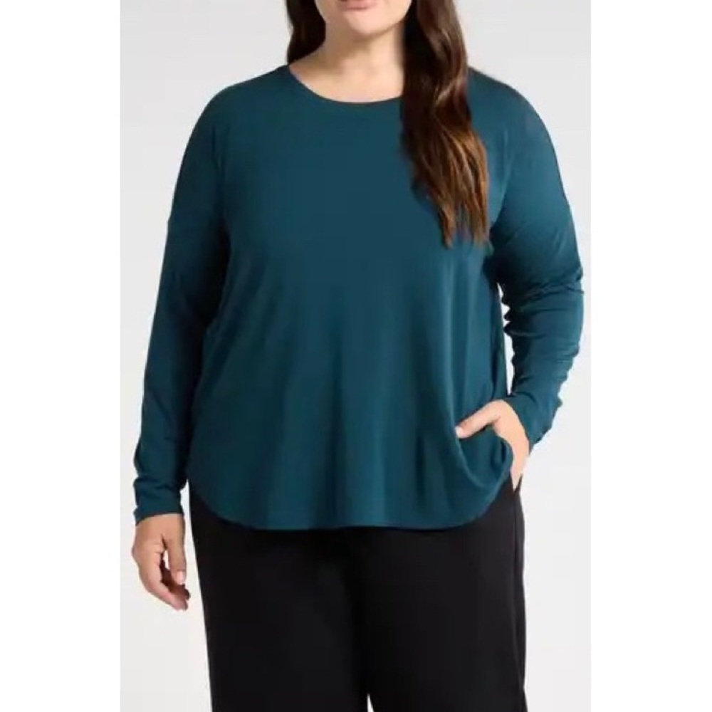 Eileen Fisher Pullover Scoop Neckline Long Sleeve Silk Blouse Top Size XS